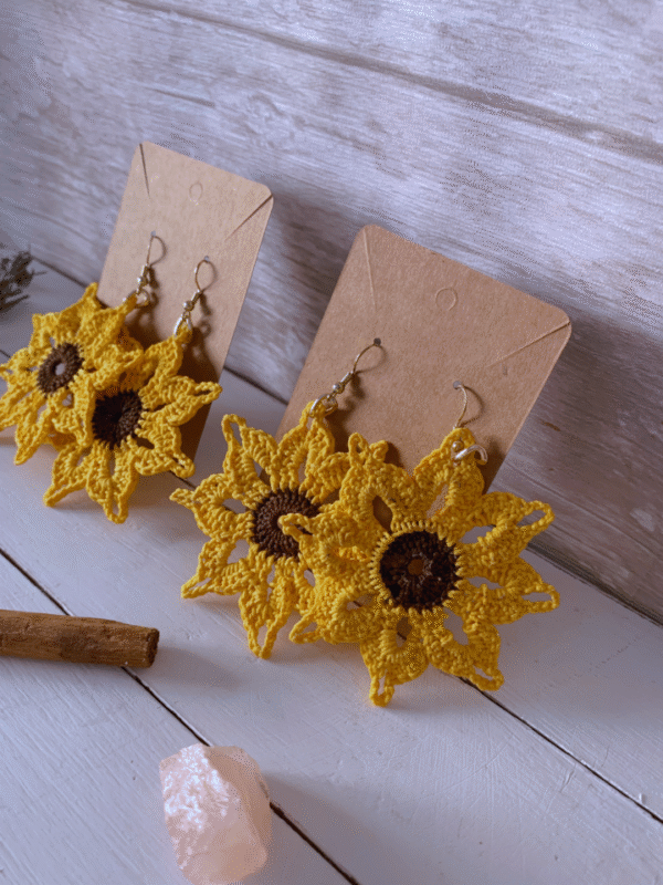 Pendientes Girasol Crochet Grandes - Imagen 2