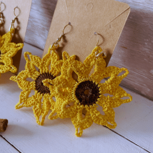 Pendientes Girasol Crochet Grandes
