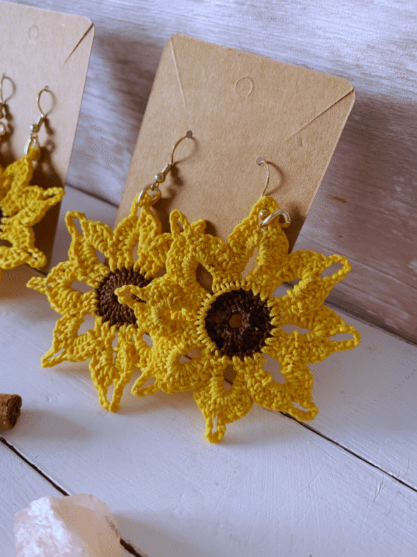 Pendientes Girasol Crochet Grandes