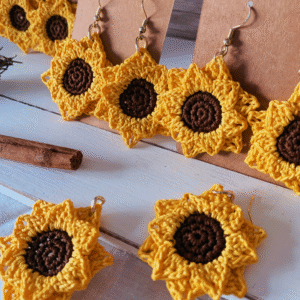 Pendientes Girasol de crochet pequeños