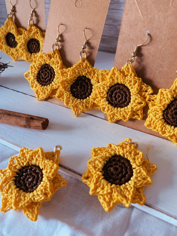 Pendientes Girasol de crochet pequeños