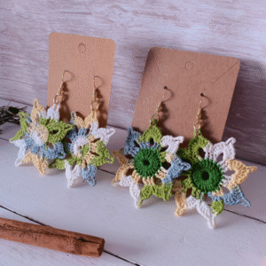 Pendientes girasol crochet con tonalidades verdes