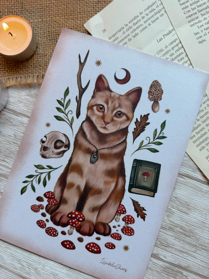 Print" Gato con elementos mágicos"