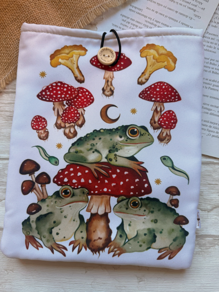 Funda de libro M " Sapos y setas"